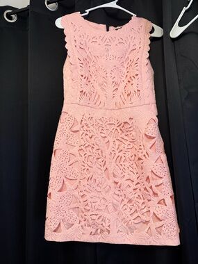 knee length dresses for ladies 1993 Valentino Blush Pink Silk & Sheer Chantilly-Lace Tiered Maxi Dress
